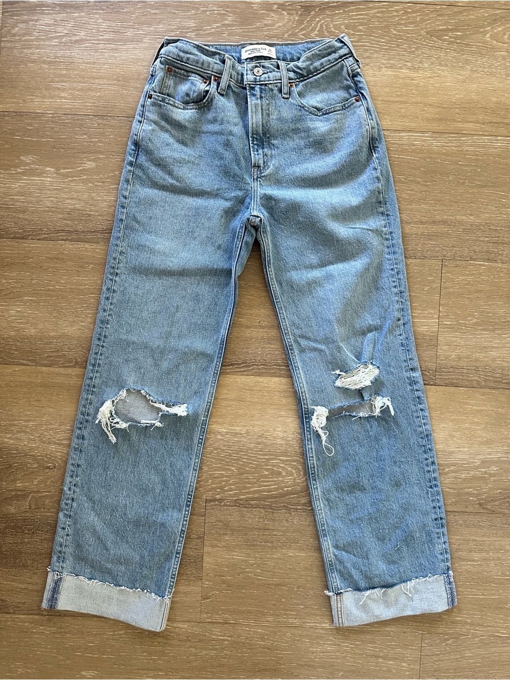 Abercrombie & Fitch High Rise 90’s Relaxed Light Blue Distressed Boyfriend Jeans